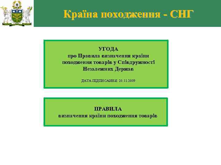 Країна походження - СНГ УГОДА про Правила визначення країни походження товарів у Співдружності Незалежних