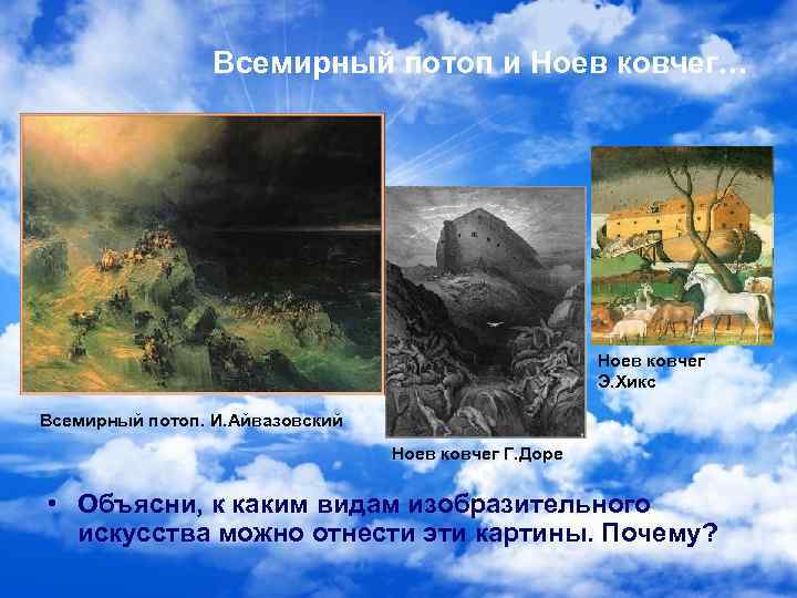 Всемирный потоп и Ноев ковчег… Ноев ковчег Э. Хикс Всемирный потоп. И. Айвазовский Ноев