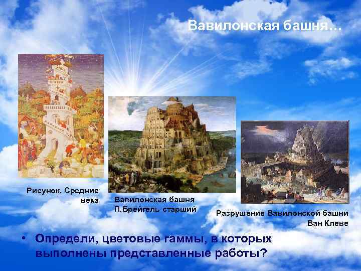 Вавилонская башня… Рисунок. Средние века Вавилонская башня П. Брейгель старший Разрушение Вавилонской башни Ван