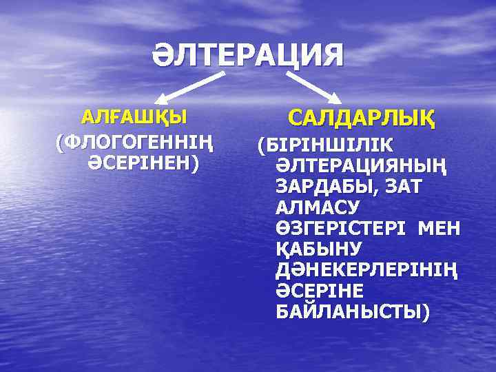 ӘЛТЕРАЦИЯ АЛҒАШҚЫ (ФЛОГОГЕННІҢ ӘСЕРІНЕН) САЛДАРЛЫҚ (БІРІНШІЛІК ӘЛТЕРАЦИЯНЫҢ ЗАРДАБЫ, ЗАТ АЛМАСУ ӨЗГЕРІСТЕРІ МЕН ҚАБЫНУ ДӘНЕКЕРЛЕРІНІҢ