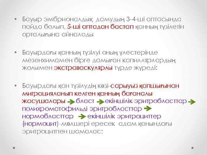  • Бауыр эмбрионалдық дамудың 3 -4 -ші аптасында пайда болып, 5 -ші аптадан