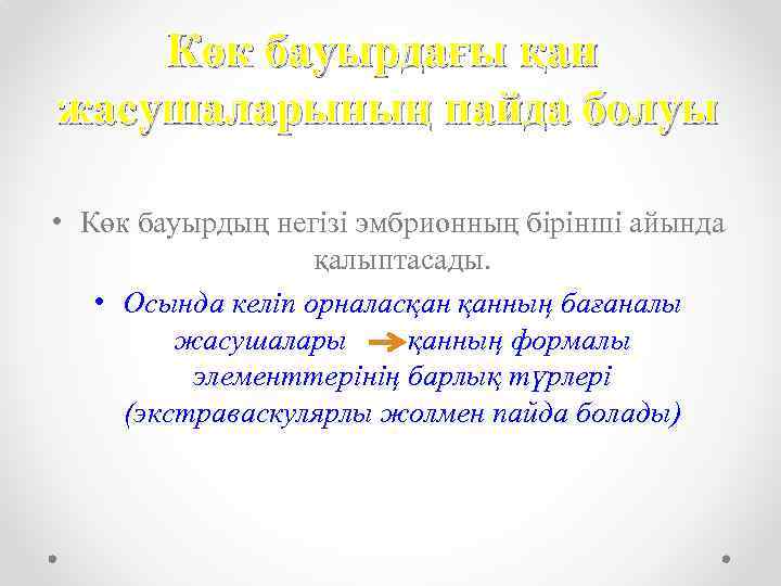 Көк бауырдағы қан жасушаларының пайда болуы • Көк бауырдың негізі эмбрионның бірінші айында қалыптасады.