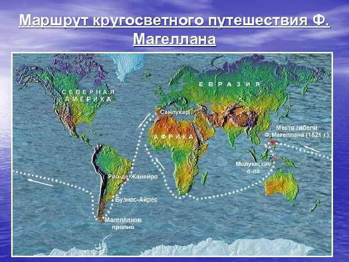 Маршрут кругосветного путешествия Ф. Магеллана 