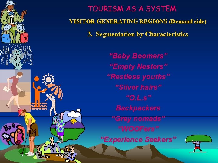 TOURISM AS A SYSTEM VISITOR GENERATING REGIONS (Demand side) 3. Segmentation by Characteristics “Baby