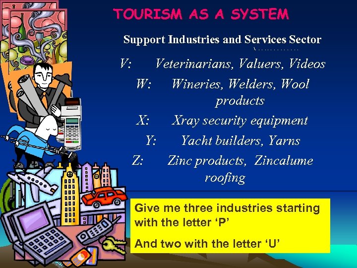 TOURISM AS A SYSTEM Support Industries and Services Sector . . . V: Veterinarians,