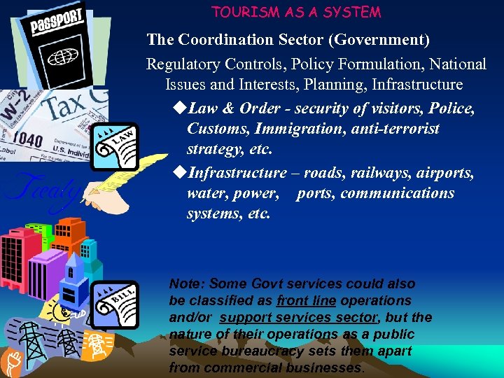 TOURISM AS A SYSTEM The Coordination Sector (Government) Regulatory Controls, Policy Formulation, National Issues