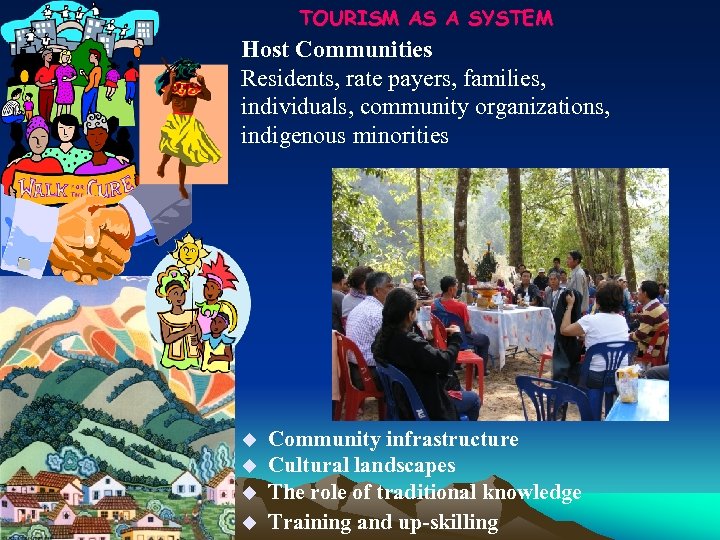 TOURISM AS A SYSTEM Host Communities Residents, rate payers, families, individuals, community organizations, indigenous