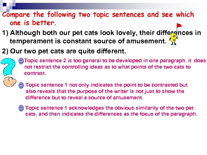 Compare the following two topic sentences and see which one is better. 1) Although