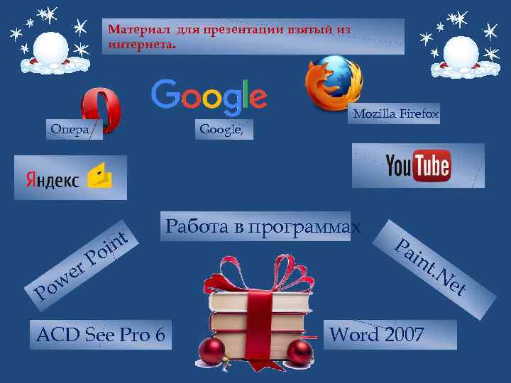 Материал для презентации взятый из интернета. Mozilla Firefox Опера we Po Google, nt oi