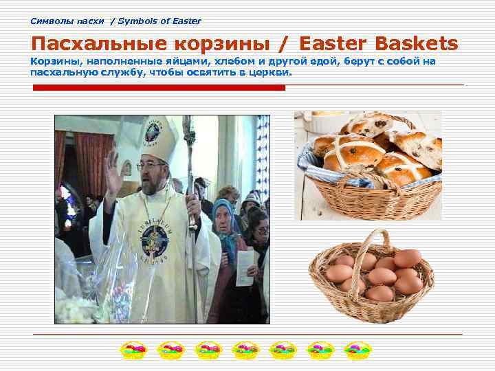 Cимволы пасхи / Symbols of Easter Пасхальные корзины / Easter Baskets Корзины, наполненные яйцами,