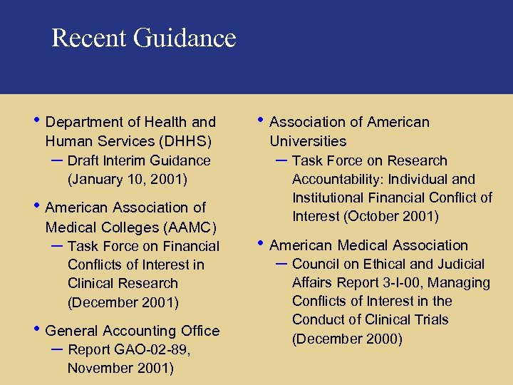 Recent Guidance • Department of Health and Human Services (DHHS) – Draft Interim Guidance