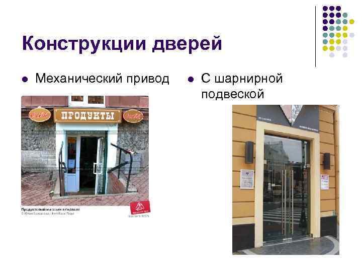 Конструкции дверей l Механический привод l С шарнирной подвеской 