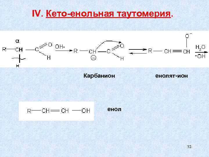 IV. Кето-енольная таутомерия. Карбанион енолят-ион енол 52 