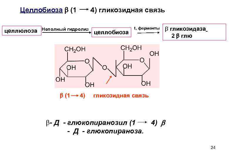 1 1 гликозидной связью. Схема ферментативного гидролиза целлюлозы. Целлюлоза и целлобиоза. Целлобиоза формула Тип связи. Тип гликозидной связи Целлобиозы.