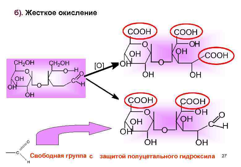 б). Жесткое окисление [O] Свободная группа с защитой полуцетального гидроксила 27 