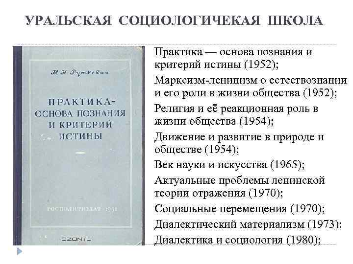 УРАЛЬСКАЯ СОЦИОЛОГИЧЕКАЯ ШКОЛА Практика — основа познания и критерий истины (1952); Марксизм-ленинизм о естествознании