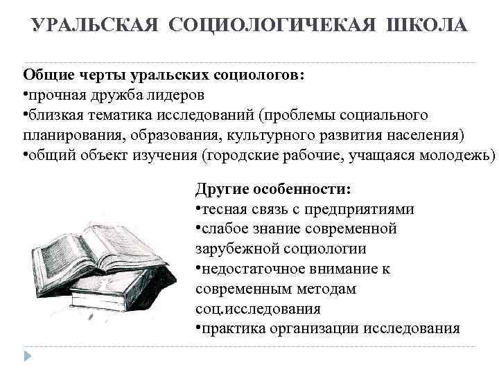 УРАЛЬСКАЯ СОЦИОЛОГИЧЕКАЯ ШКОЛА Общие черты уральских социологов: • прочная дружба лидеров • близкая тематика