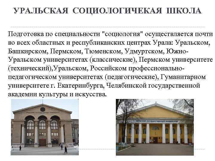 УРАЛЬСКАЯ СОЦИОЛОГИЧЕКАЯ ШКОЛА Подготовка по специальности 