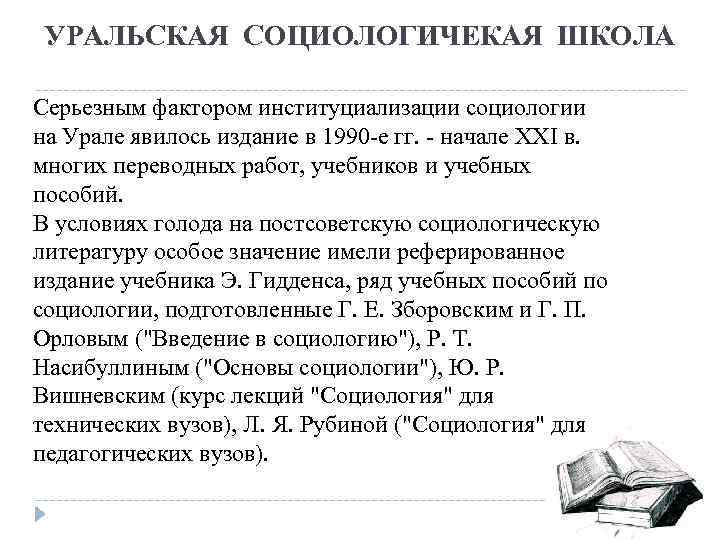УРАЛЬСКАЯ СОЦИОЛОГИЧЕКАЯ ШКОЛА Серьезным фактором институциализации социологии на Урале явилось издание в 1990 -е