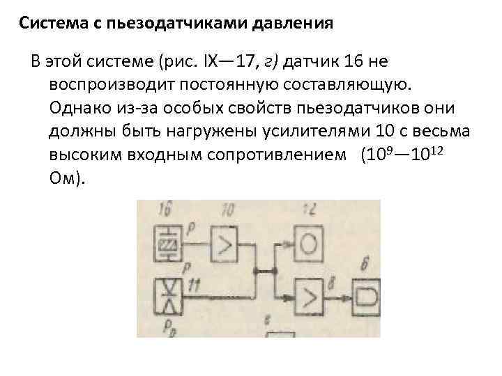 Система с пьезодатчиками давления В этой системе (рис. IX— 17, г) датчик 16 не