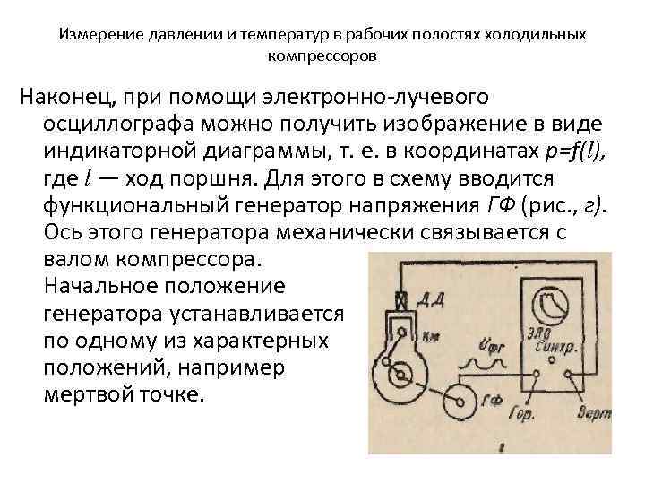 Измерение давлении и температур в рабочих полостях холодильных компрессоров Наконец, при помощи электронно лучевого