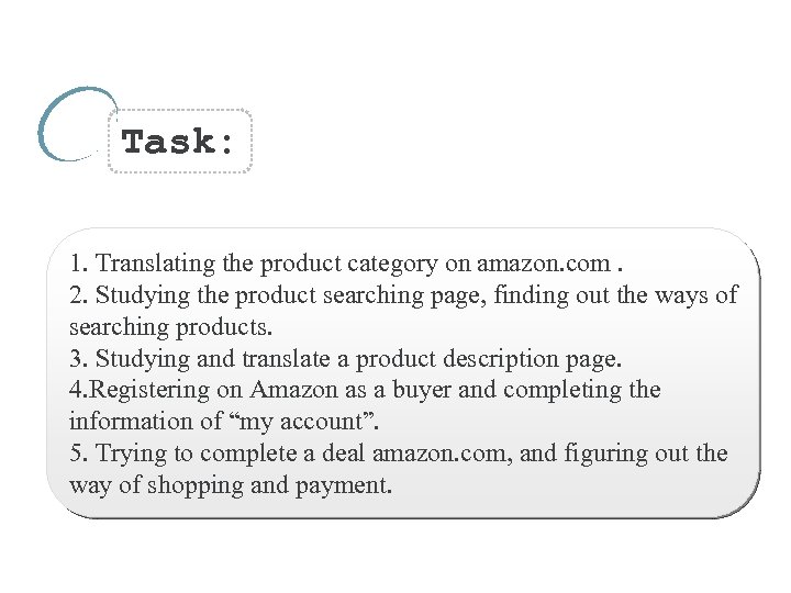 Task: 1. Translating the product category on amazon. com. 2. Studying the product searching