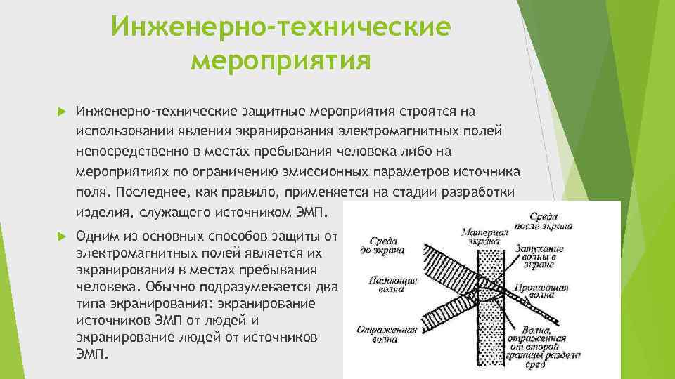 Инженерно-технические мероприятия Инженерно-технические защитные мероприятия строятся на использовании явления экранирования электромагнитных полей непосредственно в