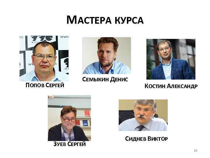 МАСТЕРА КУРСА ПОПОВ СЕРГЕЙ СЕМЫКИН ДЕНИС ЗУЕВ СЕРГЕЙ КОСТИН АЛЕКСАНДР СИДНЕВ ВИКТОР 35 