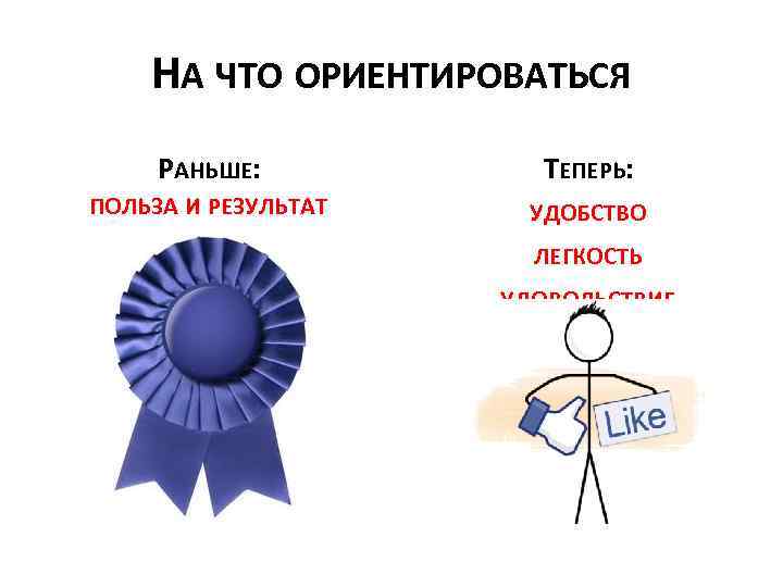 НА ЧТО ОРИЕНТИРОВАТЬСЯ РАНЬШЕ: ТЕПЕРЬ: ПОЛЬЗА И РЕЗУЛЬТАТ УДОБСТВО ЛЕГКОСТЬ УДОВОЛЬСТВИЕ 