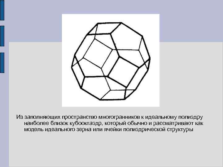 Из заполняющих пространство многогранников к идеальному полиэдру наиболее близок кубооктаэдр, который обычно и рассматривают