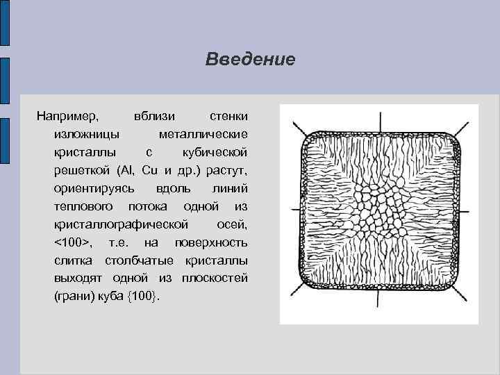 Введение Например, вблизи стенки изложницы металлические кристаллы с кубической решеткой (Al, Cu и др.