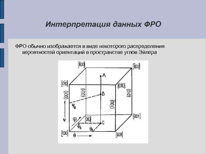 Интерпретация данных ФРО обычно изображается в виде некоторого распределения вероятностей ориентаций в пространстве углов