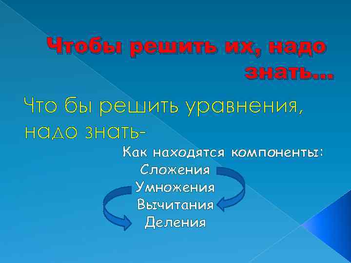 Чтобы решить их, надо знать. . . Что бы решить уравнения, надо знать- Как