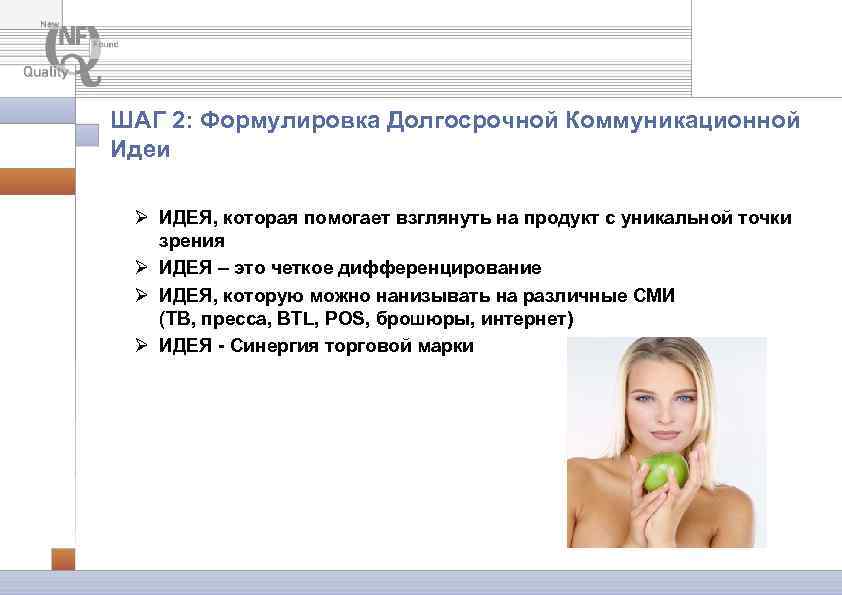 ШАГ 2: Формулировка Долгосрочной Коммуникационной Идеи Ø ИДЕЯ, которая помогает взглянуть на продукт с