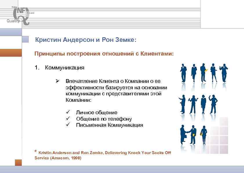 Кристин Андерсон и Рон Земке: Принципы построения отношений с Клиентами: 1. Коммуникация Ø Впечатление