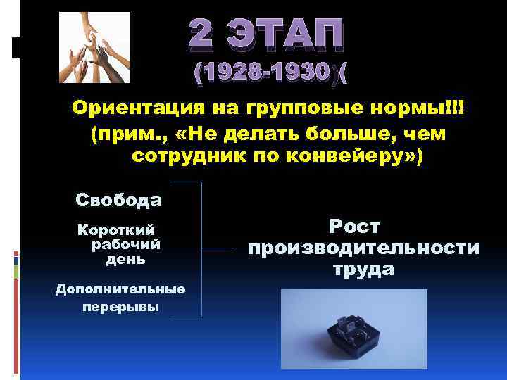 2 ЭТАП (1928 -1930) Ориентация на групповые нормы!!! (прим. , «Не делать больше, чем