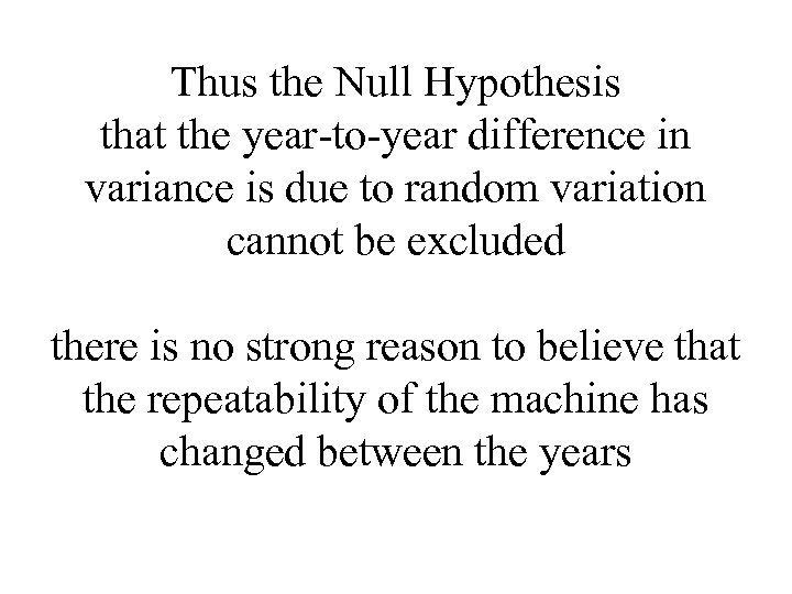 Thus the Null Hypothesis that the year-to-year difference in variance is due to random