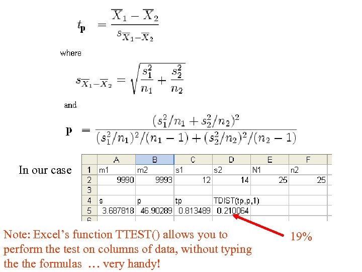 In our case Note: Excel’s function TTEST() allows you to perform the test on