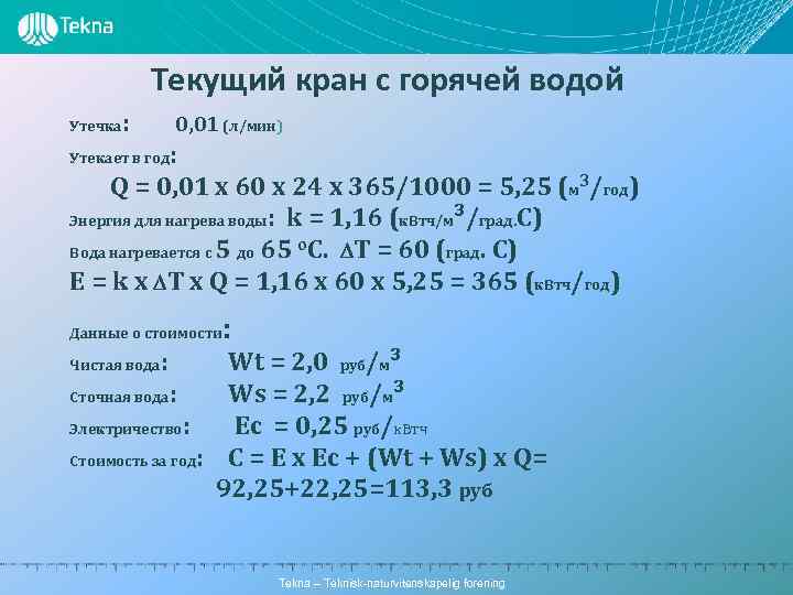 Текущий кран с горячей водой Утечка : 0, 01 (л/мин) : Q = 0,