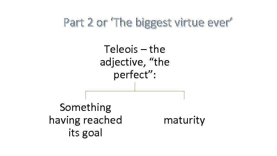 Part 2 or ‘The biggest virtue ever’ Teleois – the adjective, “the perfect”: Something