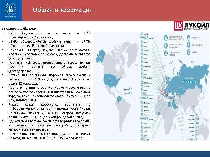 Общая информация Сегодня ЛУКОЙЛ это: • 0, 8% общемировых запасов нефти и 2, 2%