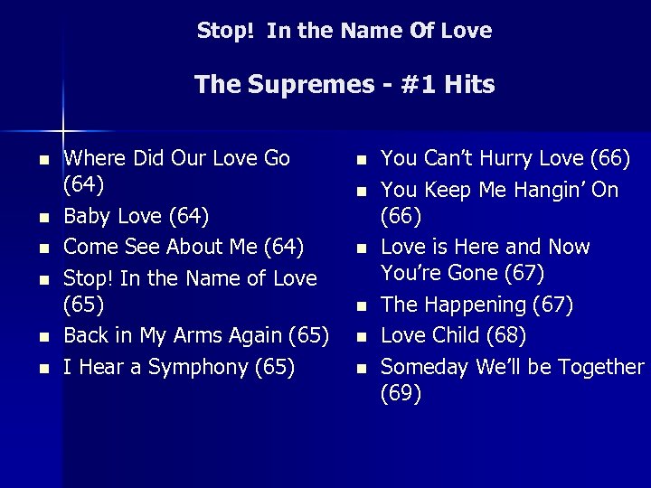 Stop! In the Name Of Love The Supremes - #1 Hits n n n