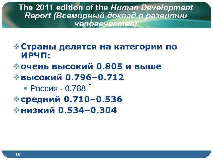 The 2011 edition of the Human Development Report (Всемирный доклад о развитии человечества) v