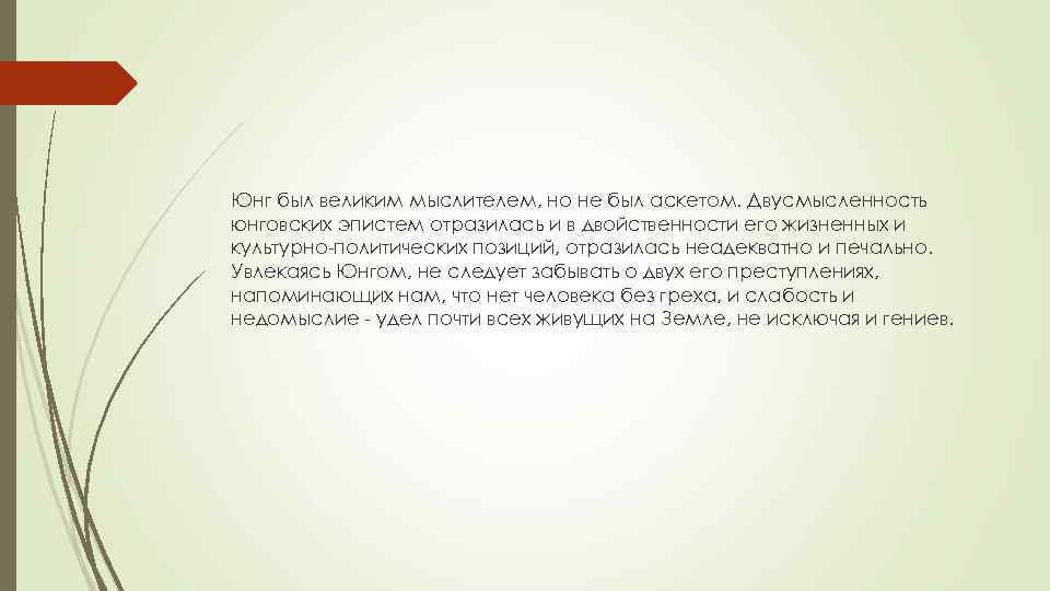 Юнг был великим мыслителем, но не был аскетом. Двусмысленность юнговских эпистем отразилась и в