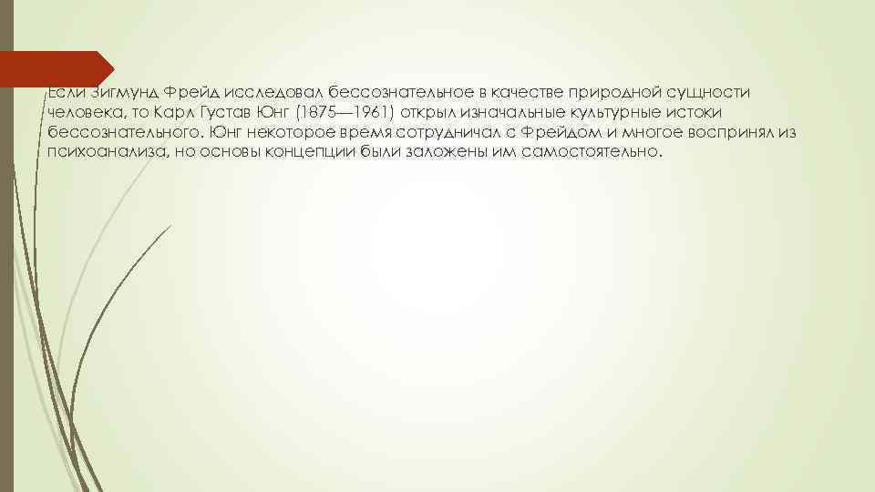 Если Зигмунд Фрейд исследовал бессознательное в качестве природной сущности человека, то Карл Густав Юнг