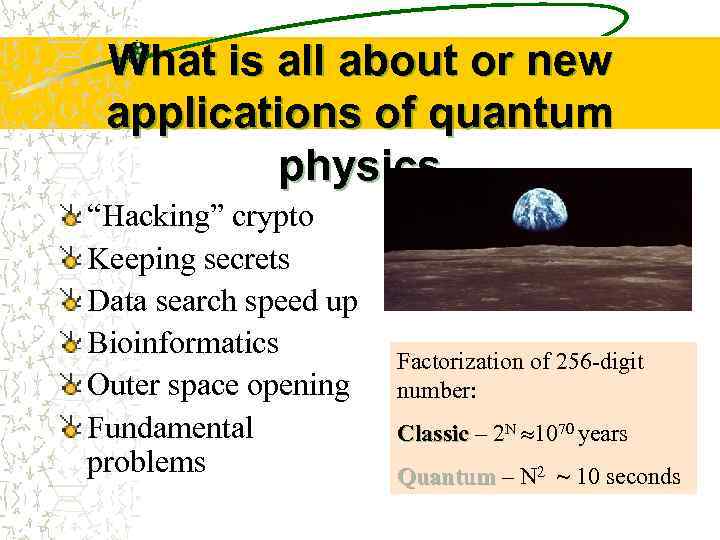 What is all about or new applications of quantum physics “Hacking” crypto Keeping secrets