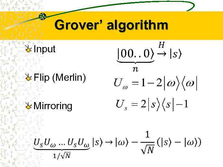 Grover’ algorithm Input Flip (Merlin) Mirroring 