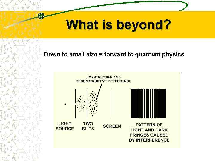 What is beyond? Down to small size = forward to quantum physics 