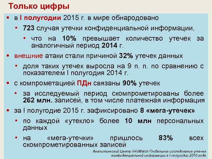 Только цифры § в I полугодии 2015 г. в мире обнародовано • 723 случая