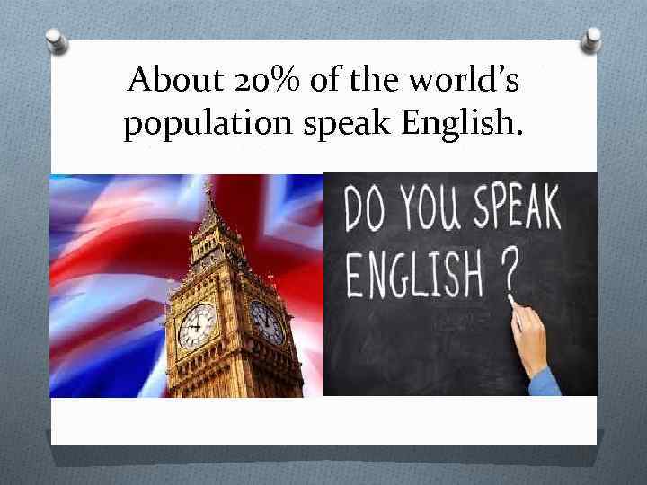 About 20% of the world’s population speak English. 